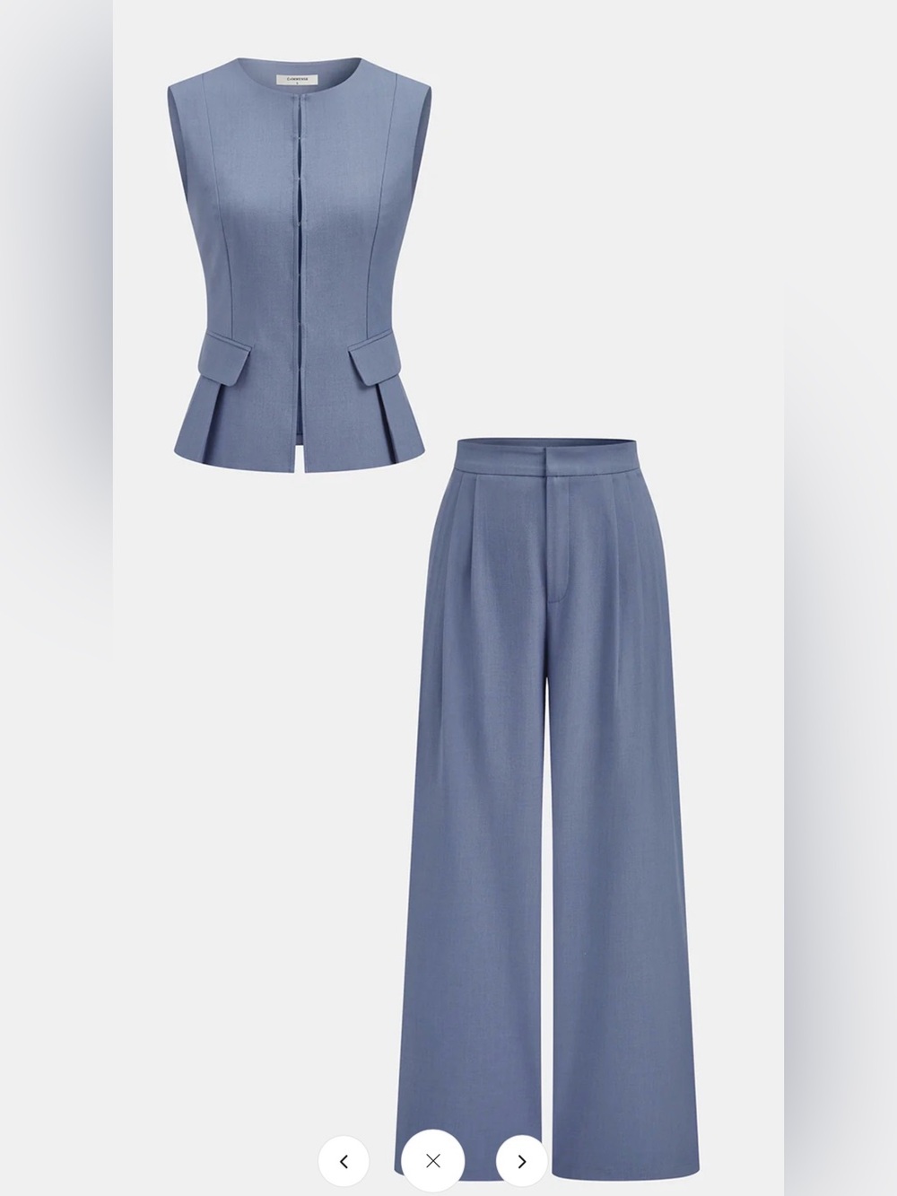 Commense - Blue Sleeveless Vest & Wide -Leg Pants Set  Medium